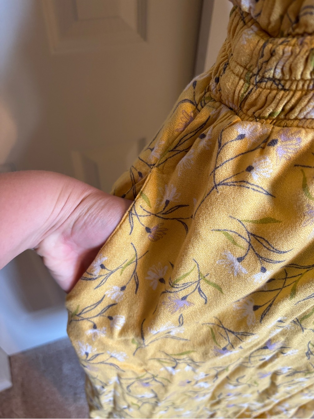 dip Yellow Floral Maxi Dress with Smocked Waist and Wide Straps size L - Picture 3 of 5